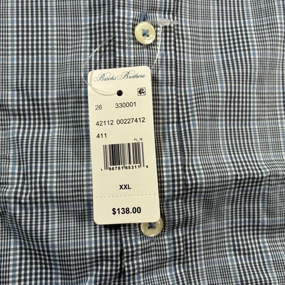 NEW Brooks Brothers Button Down Shirt 2XL Blue Plaid Performance Stretch Nylon